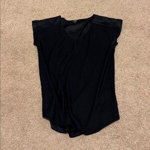Black V-Neck Cap Sleeve Blouse